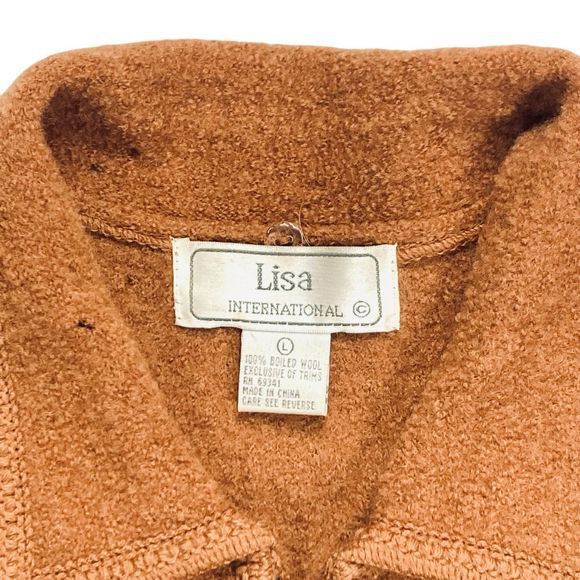 Lisa International Wool Vest Women L Brown Faux Fur Trim Bohemian Coastal Jacket - Picture 12 of 13